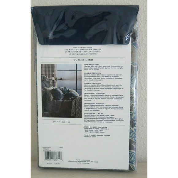 RALPH LAUREN JOURNEYS END RAINEY FLORAL NAVY 1pc STANDARD PILLOW SHAM NIP $130 - Picture 4 of 7